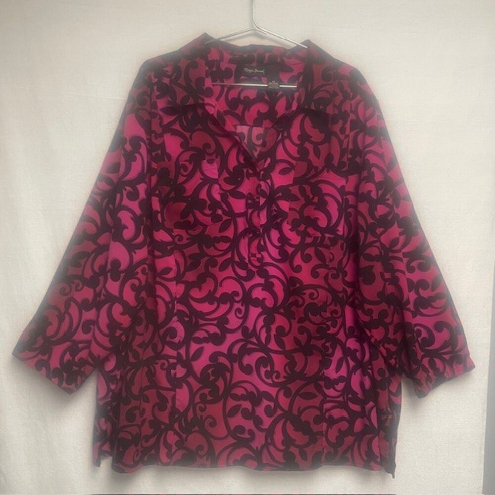 Maggie Barnes Red Black Geometric 3/4 Sleeve Women s Blouse - Size 4X